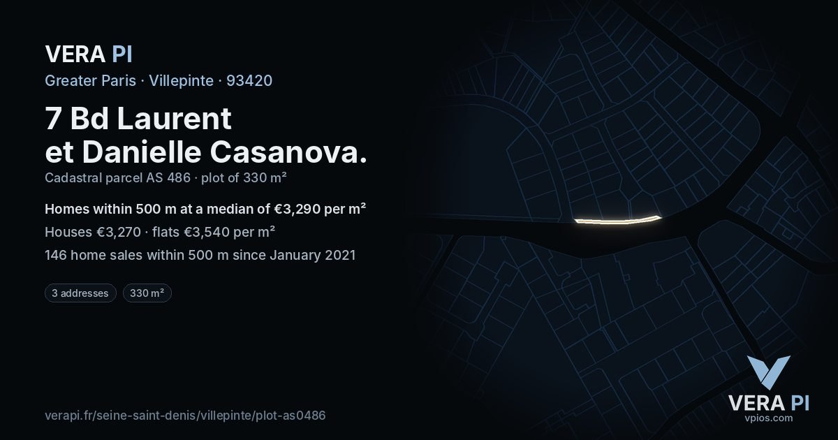 7 Bd Laurent et Danielle Casanova, Villepinte at night – the plot lit, the parcels around coloured by the prices near them