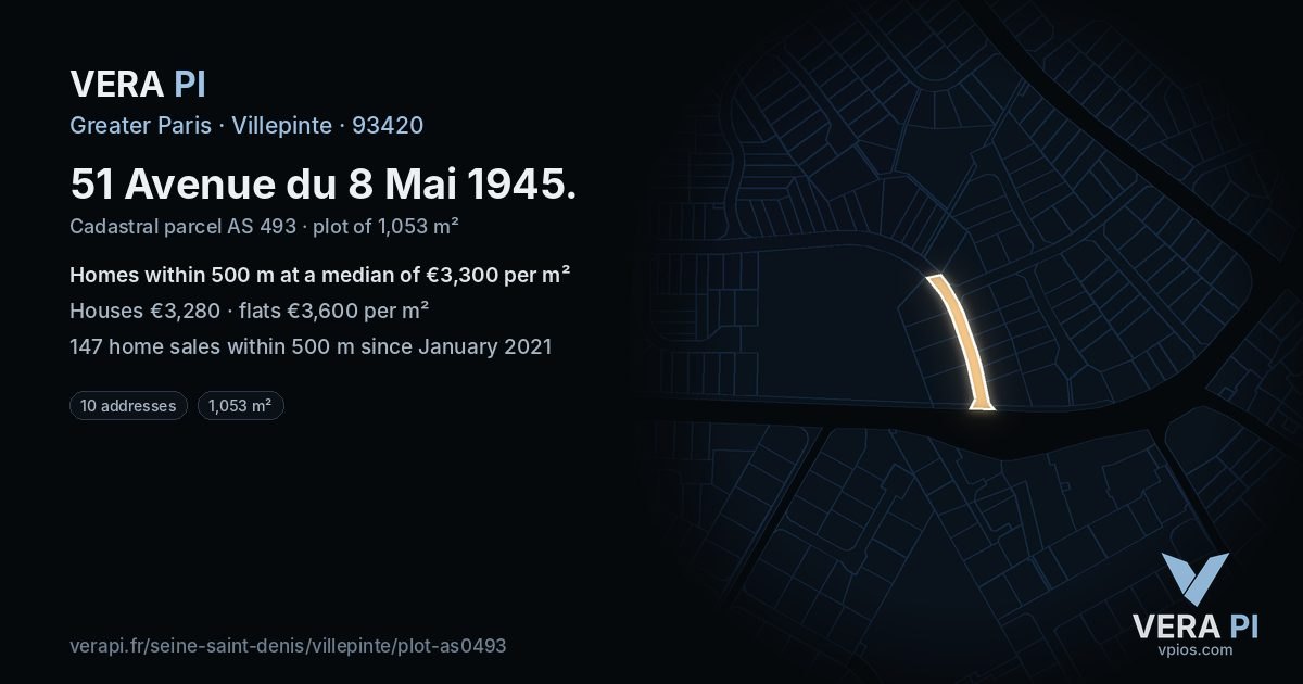 51 Avenue du 8 Mai 1945, Villepinte at night – the plot lit, the parcels around coloured by the prices near them