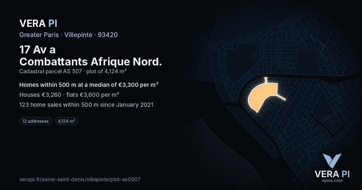 17 Av a Combattants Afrique Nord, Villepinte at night – the plot lit, the parcels around coloured by the prices near them