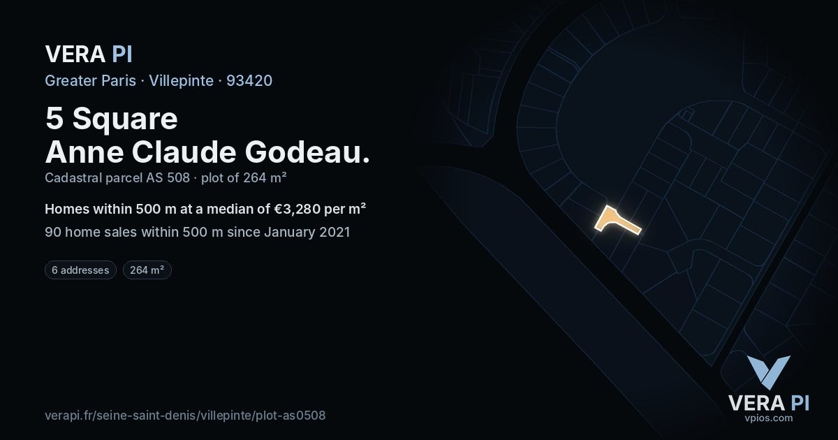5 Square Anne Claude Godeau, Villepinte at night – the plot lit, the parcels around coloured by the prices near them