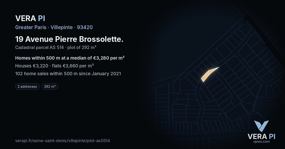 19 Avenue Pierre Brossolette, Villepinte at night – the plot lit, the parcels around coloured by the prices near them