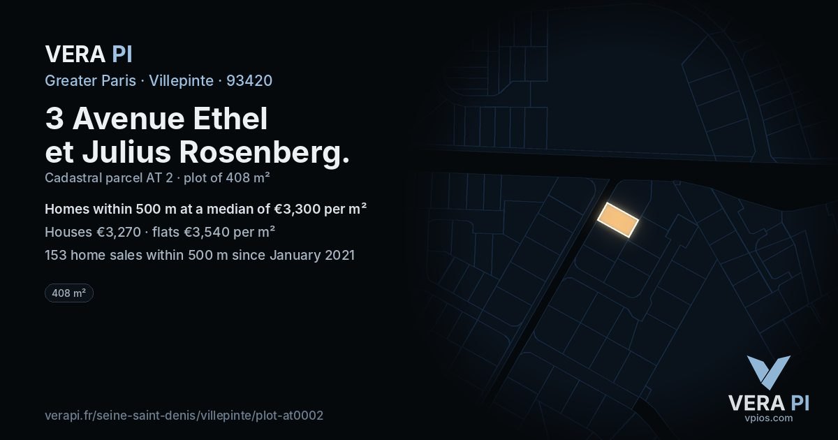 3 Avenue Ethel et Julius Rosenberg, Villepinte at night – the plot lit, the parcels around coloured by the prices near them