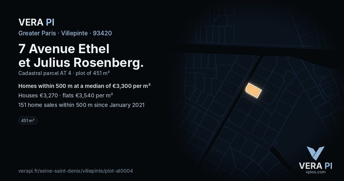 7 Avenue Ethel et Julius Rosenberg, Villepinte at night – the plot lit, the parcels around coloured by the prices near them