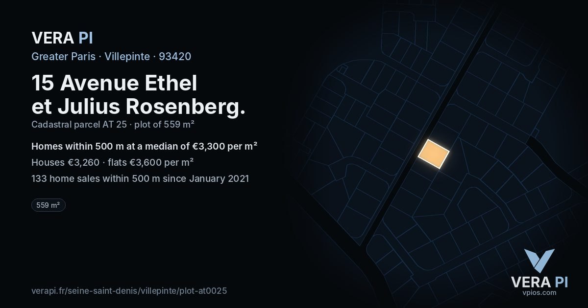 15 Avenue Ethel et Julius Rosenberg, Villepinte at night – the plot lit, the parcels around coloured by the prices near them