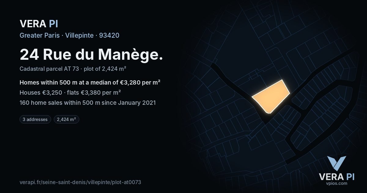 24 Rue du Manège, Villepinte at night – the plot lit, the parcels around coloured by the prices near them