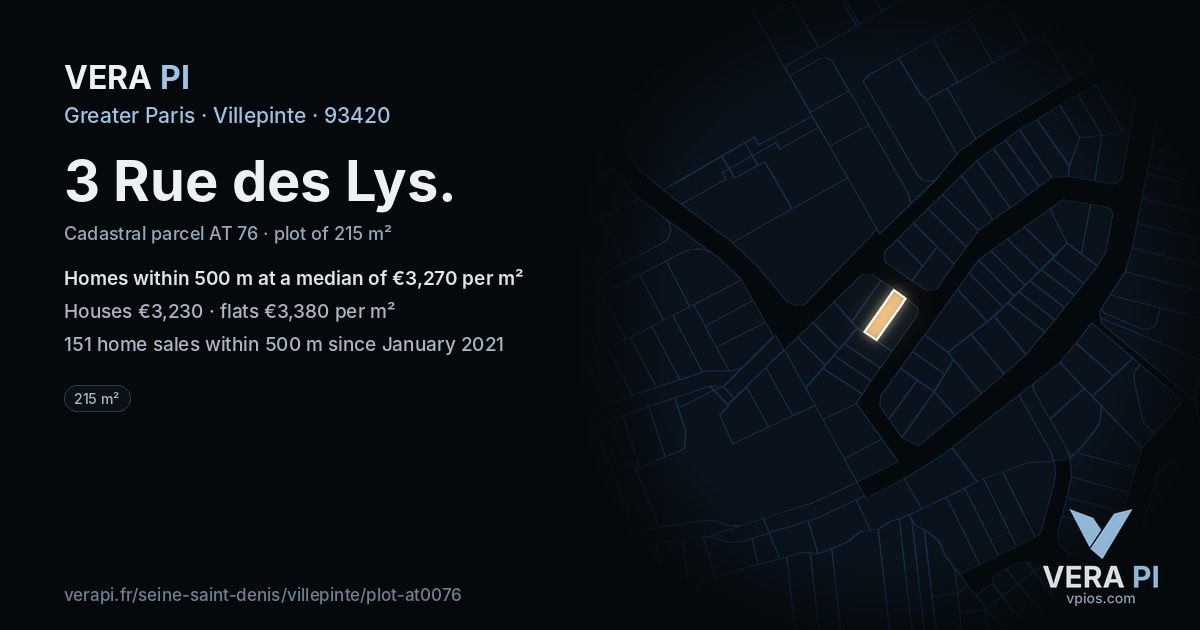 3 Rue des Lys, Villepinte at night – the plot lit, the parcels around coloured by the prices near them