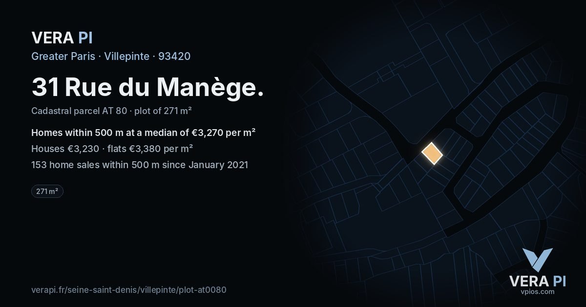 31 Rue du Manège, Villepinte at night – the plot lit, the parcels around coloured by the prices near them