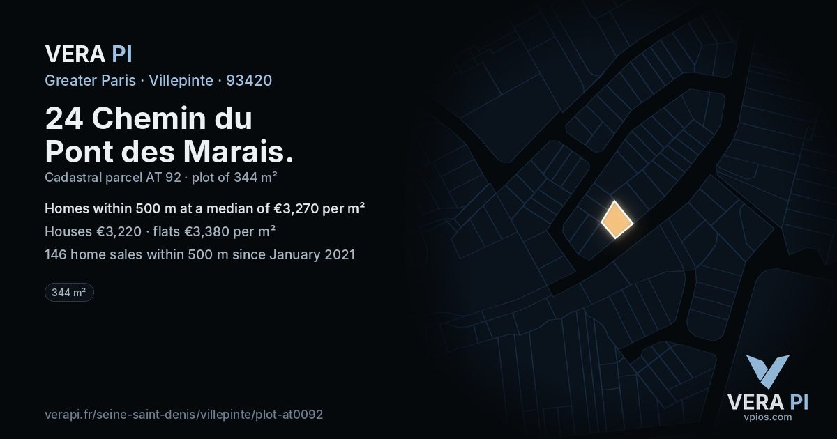 24 Chemin du Pont des Marais, Villepinte at night – the plot lit, the parcels around coloured by the prices near them