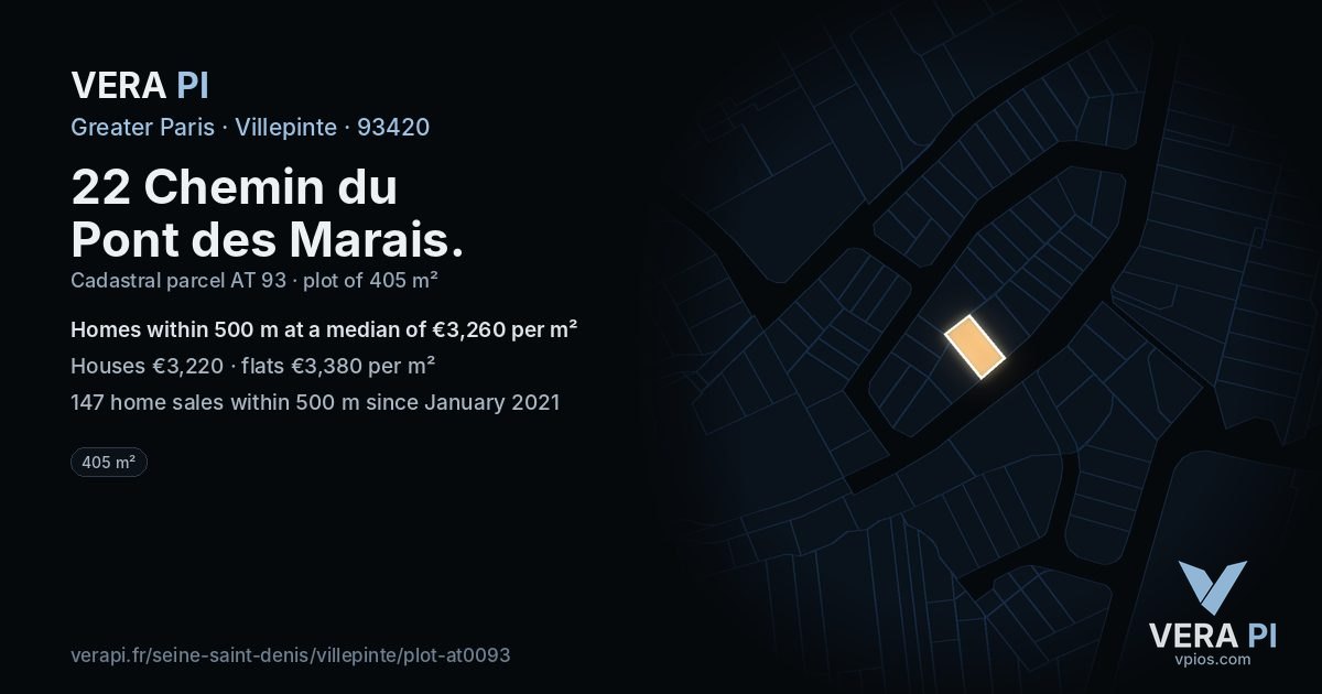 22 Chemin du Pont des Marais, Villepinte at night – the plot lit, the parcels around coloured by the prices near them