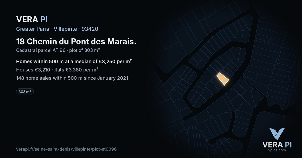 18 Chemin du Pont des Marais, Villepinte at night – the plot lit, the parcels around coloured by the prices near them