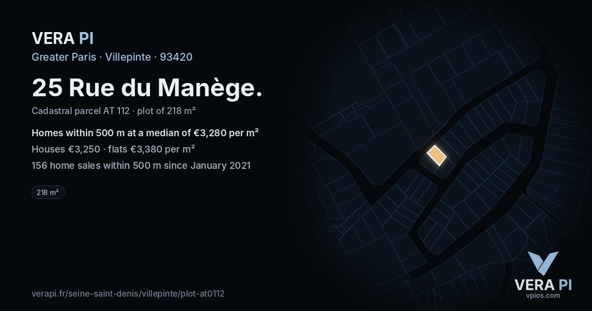 25 Rue du Manège, Villepinte at night – the plot lit, the parcels around coloured by the prices near them