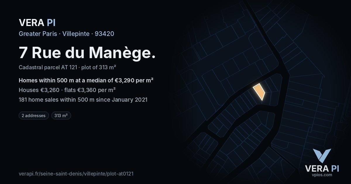 7 Rue du Manège, Villepinte at night – the plot lit, the parcels around coloured by the prices near them