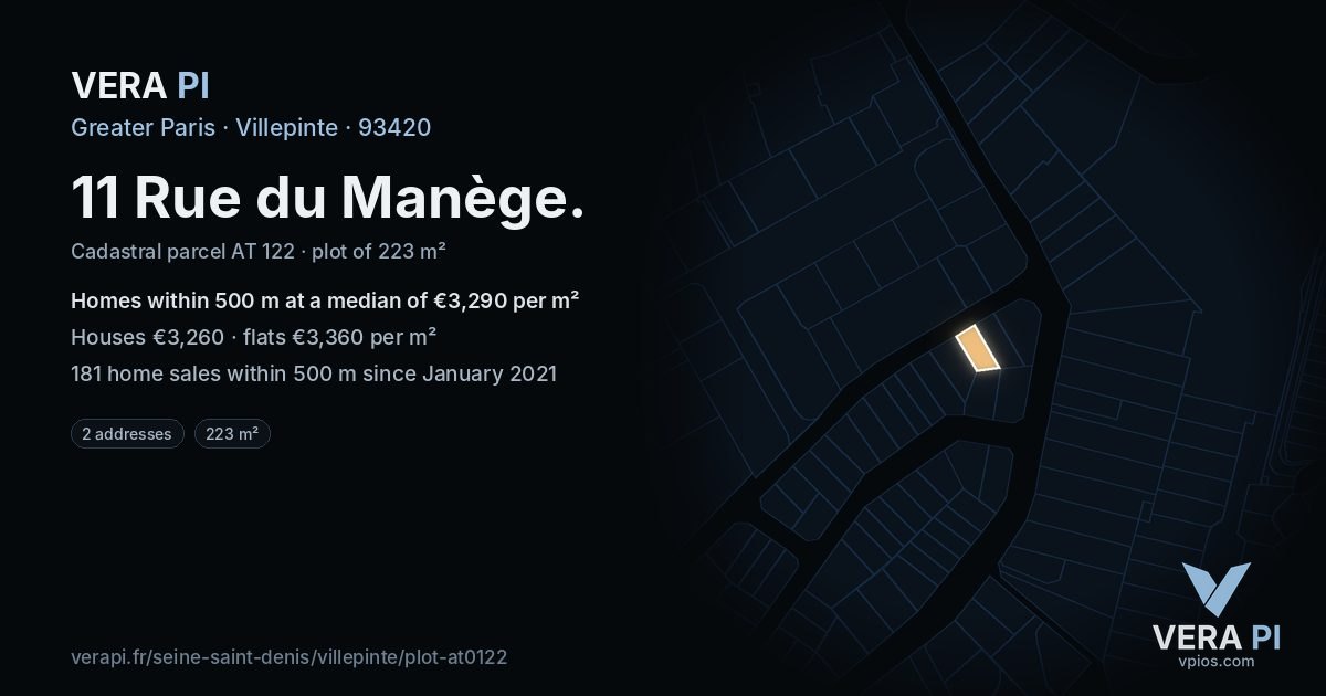 11 Rue du Manège, Villepinte at night – the plot lit, the parcels around coloured by the prices near them