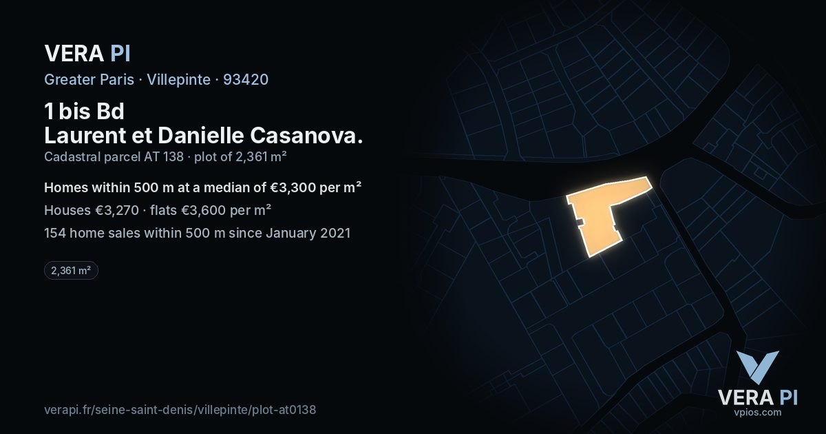 1 bis Bd Laurent et Danielle Casanova, Villepinte at night – the plot lit, the parcels around coloured by the prices near them