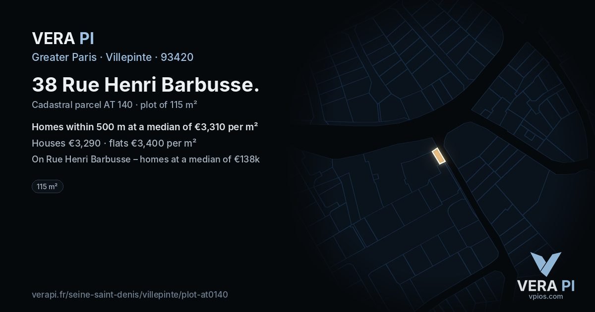 38 Rue Henri Barbusse, Villepinte at night – the plot lit, the parcels around coloured by the prices near them