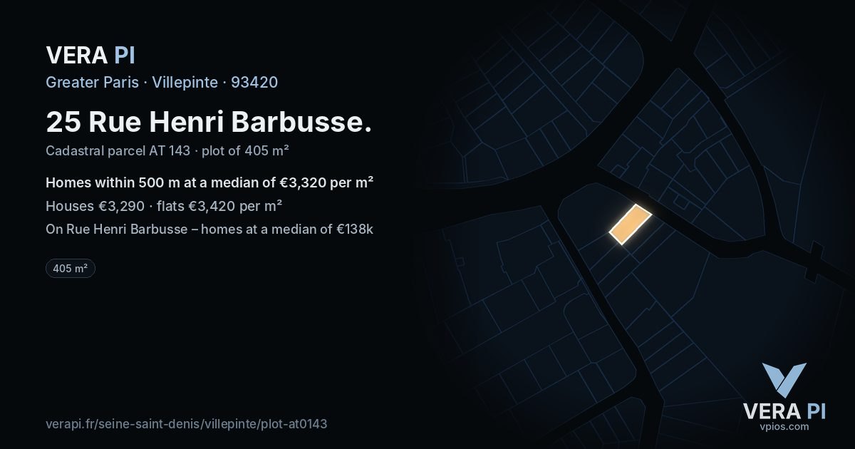 25 Rue Henri Barbusse, Villepinte at night – the plot lit, the parcels around coloured by the prices near them