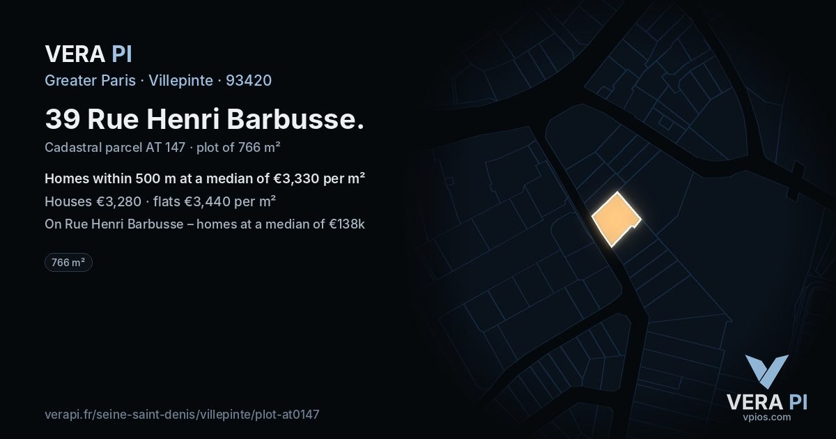 39 Rue Henri Barbusse, Villepinte at night – the plot lit, the parcels around coloured by the prices near them