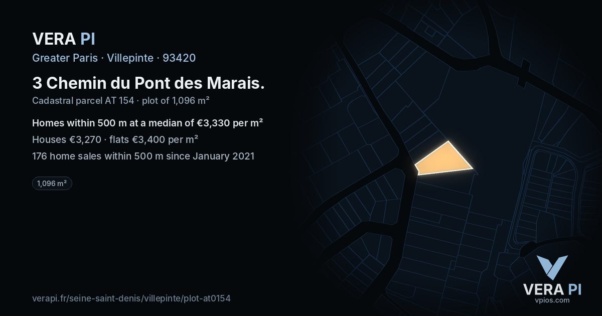 3 Chemin du Pont des Marais, Villepinte at night – the plot lit, the parcels around coloured by the prices near them
