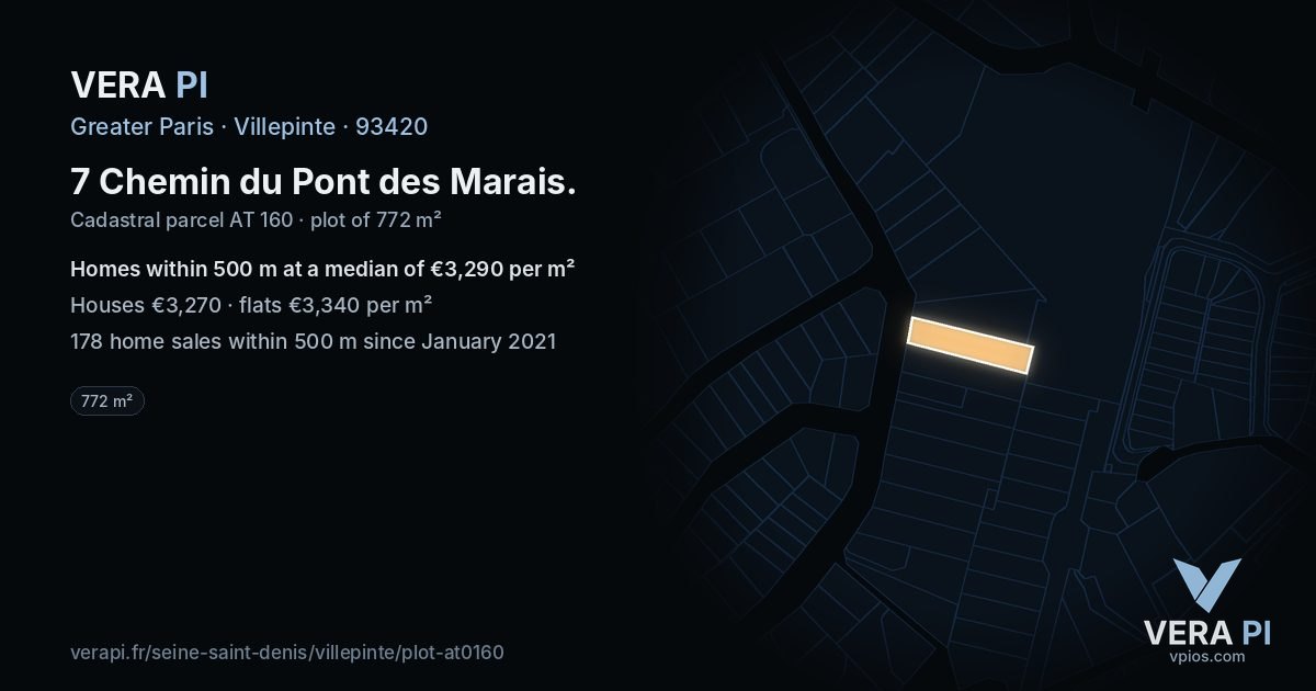 7 Chemin du Pont des Marais, Villepinte at night – the plot lit, the parcels around coloured by the prices near them