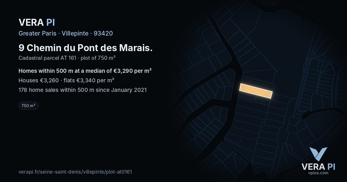 9 Chemin du Pont des Marais, Villepinte at night – the plot lit, the parcels around coloured by the prices near them