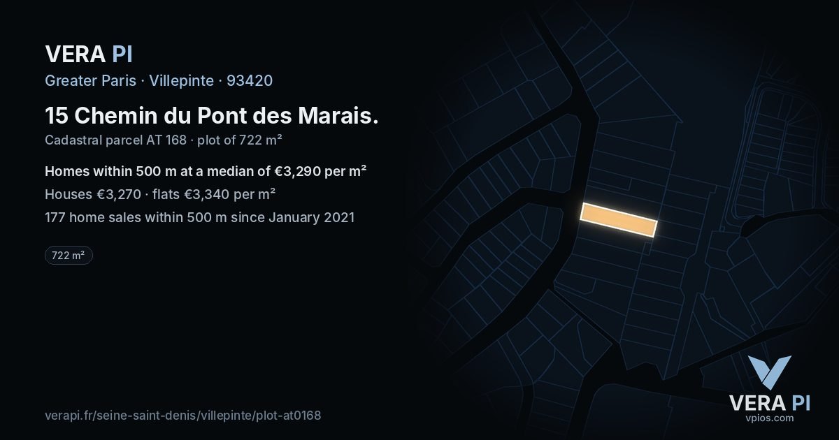 15 Chemin du Pont des Marais, Villepinte at night – the plot lit, the parcels around coloured by the prices near them
