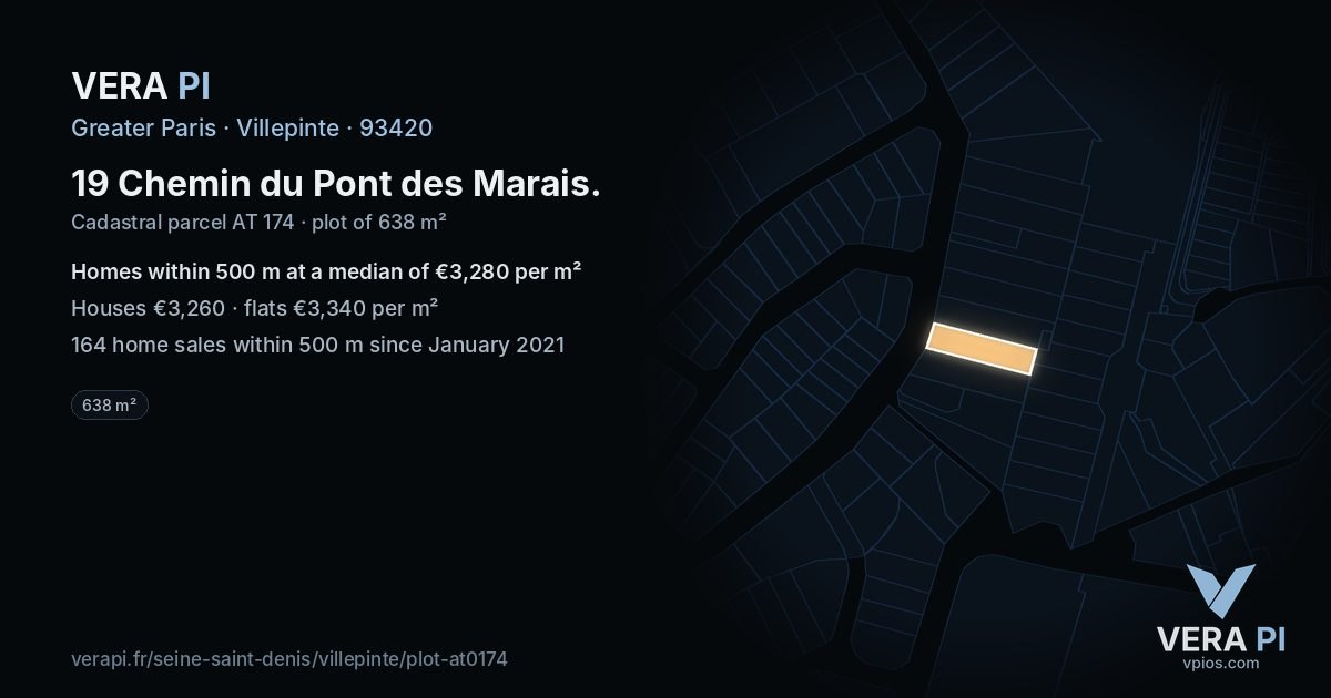 19 Chemin du Pont des Marais, Villepinte at night – the plot lit, the parcels around coloured by the prices near them
