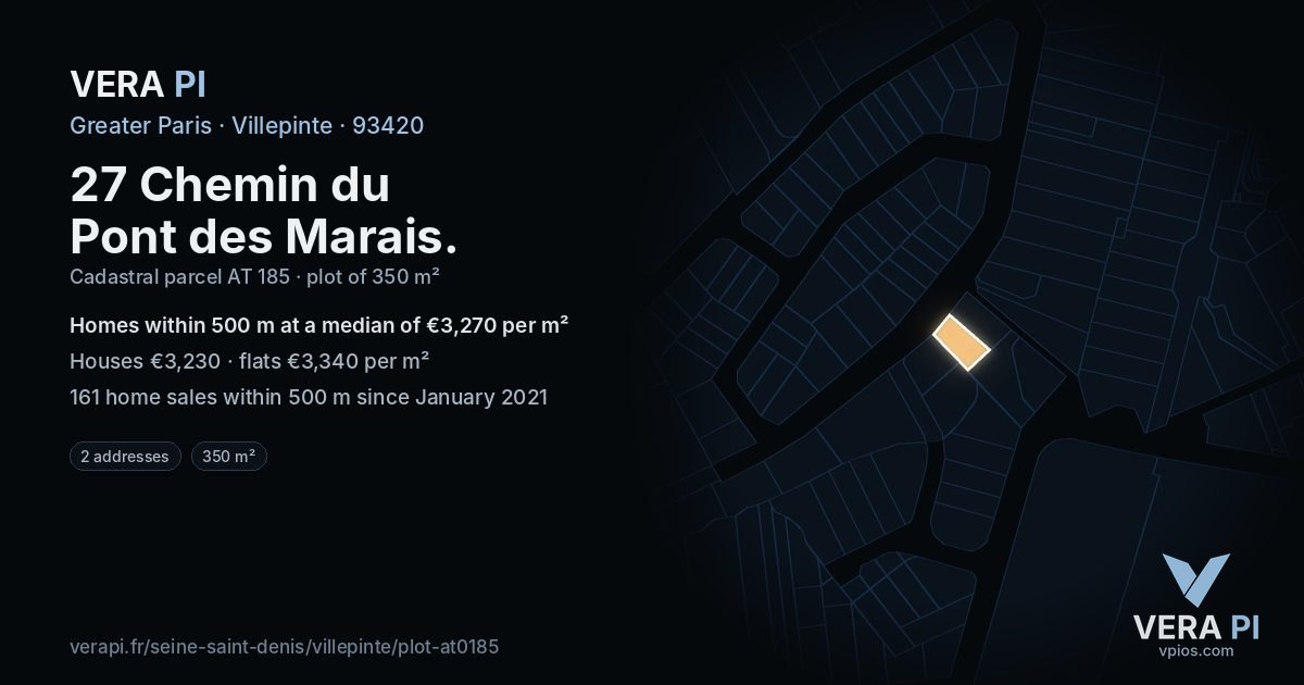 27 Chemin du Pont des Marais, Villepinte at night – the plot lit, the parcels around coloured by the prices near them