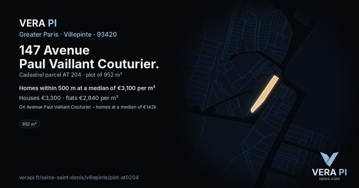 147 Avenue Paul Vaillant Couturier, Villepinte at night – the plot lit, the parcels around coloured by the prices near them