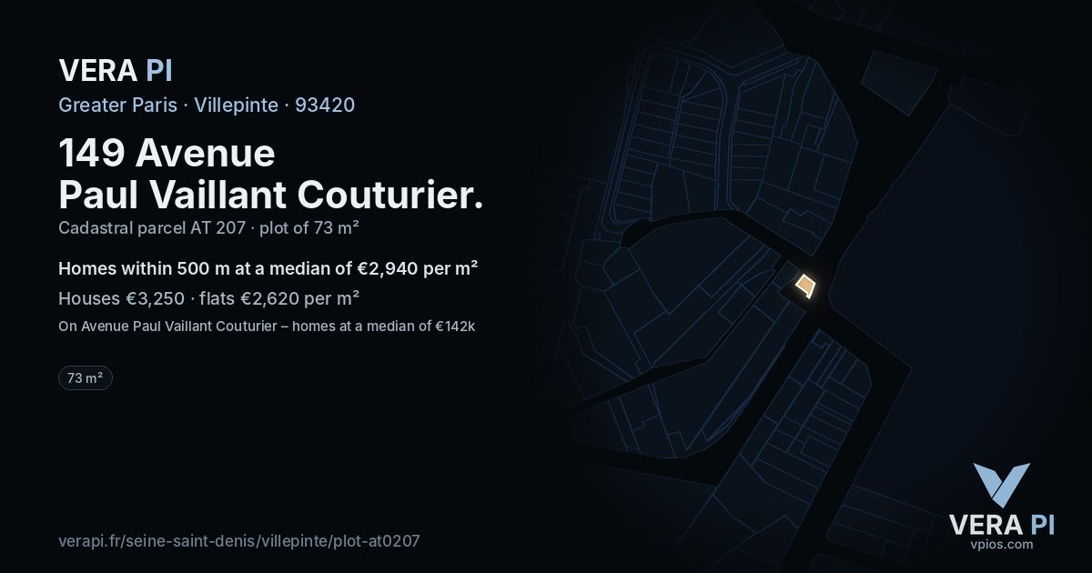 149 Avenue Paul Vaillant Couturier, Villepinte at night – the plot lit, the parcels around coloured by the prices near them