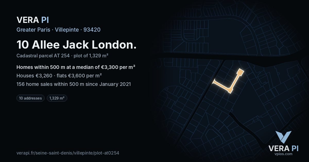 10 Allee Jack London, Villepinte at night – the plot lit, the parcels around coloured by the prices near them