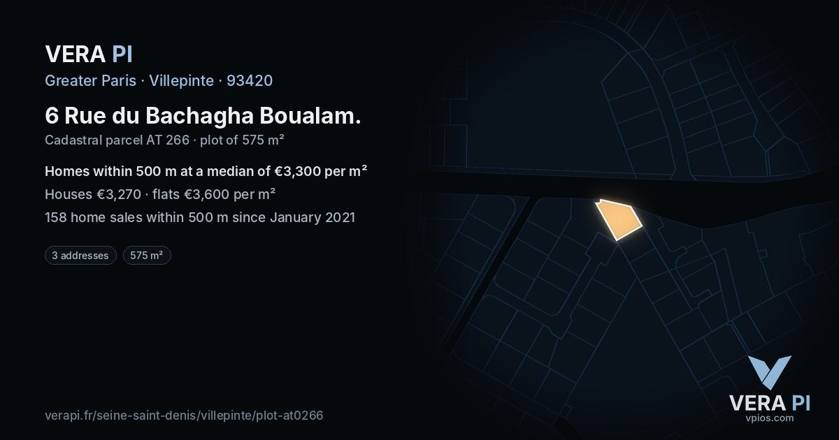 6 Rue du Bachagha Boualam, Villepinte at night – the plot lit, the parcels around coloured by the prices near them