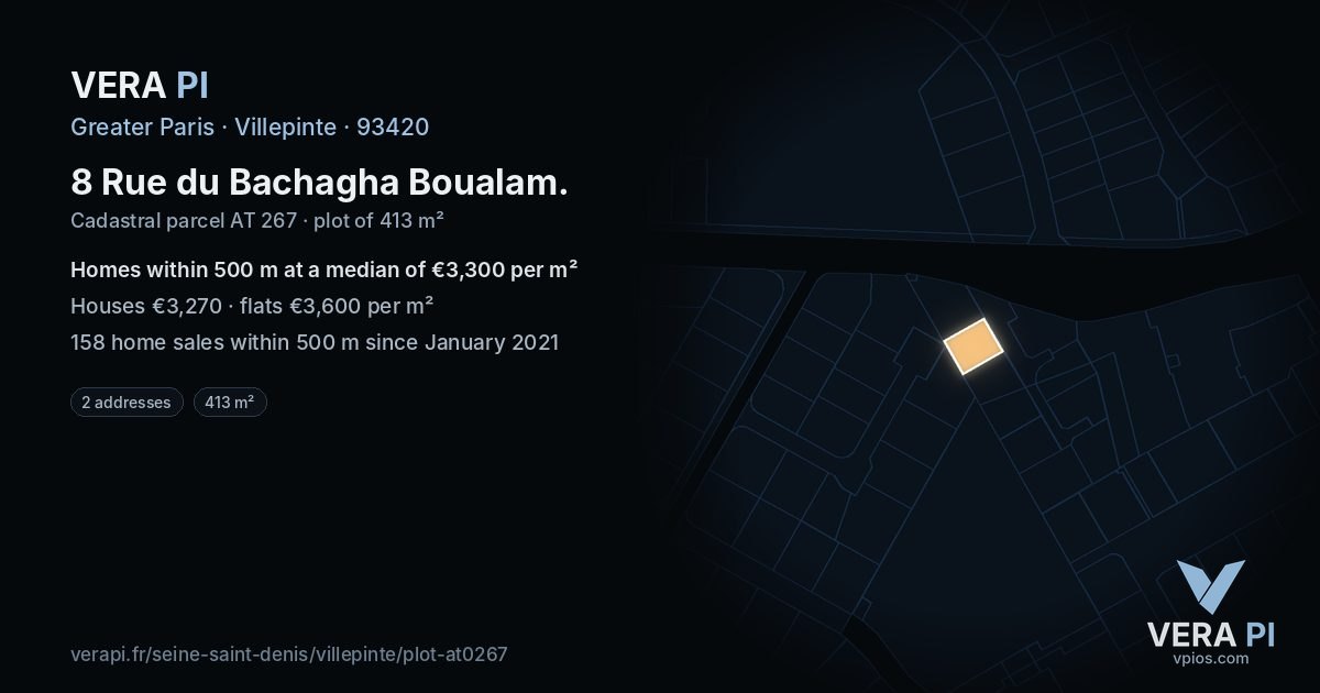 8 Rue du Bachagha Boualam, Villepinte at night – the plot lit, the parcels around coloured by the prices near them
