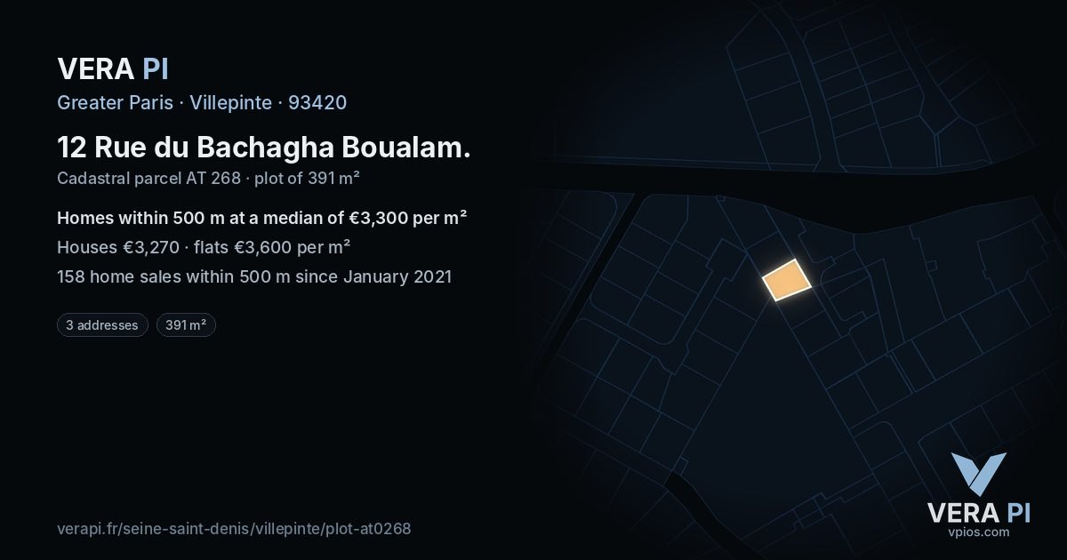 12 Rue du Bachagha Boualam, Villepinte at night – the plot lit, the parcels around coloured by the prices near them