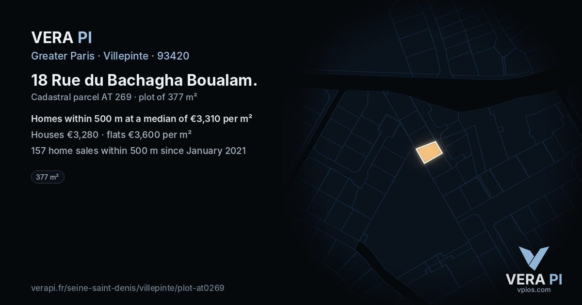 18 Rue du Bachagha Boualam, Villepinte at night – the plot lit, the parcels around coloured by the prices near them