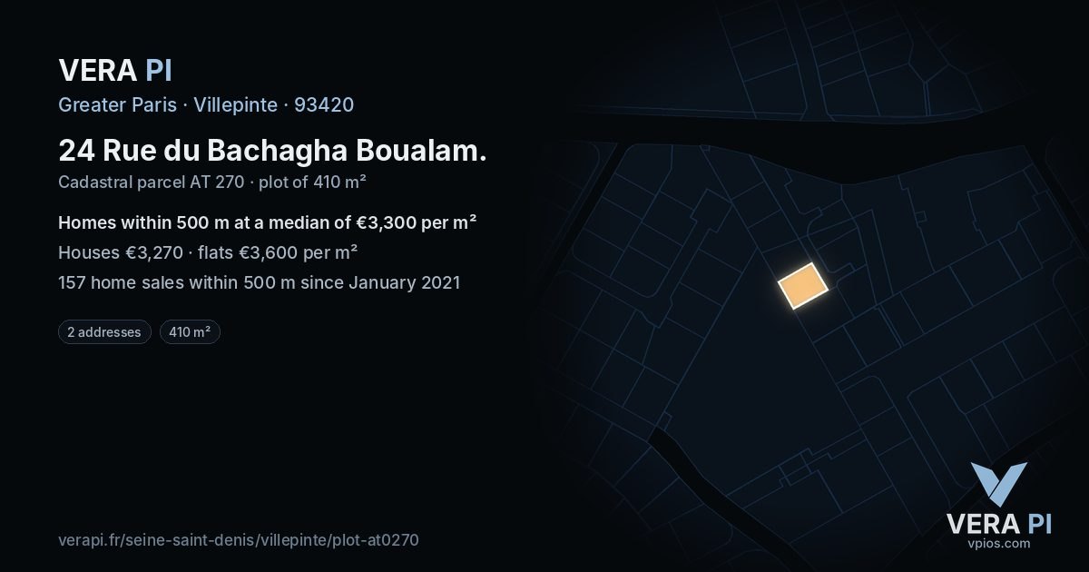 24 Rue du Bachagha Boualam, Villepinte at night – the plot lit, the parcels around coloured by the prices near them