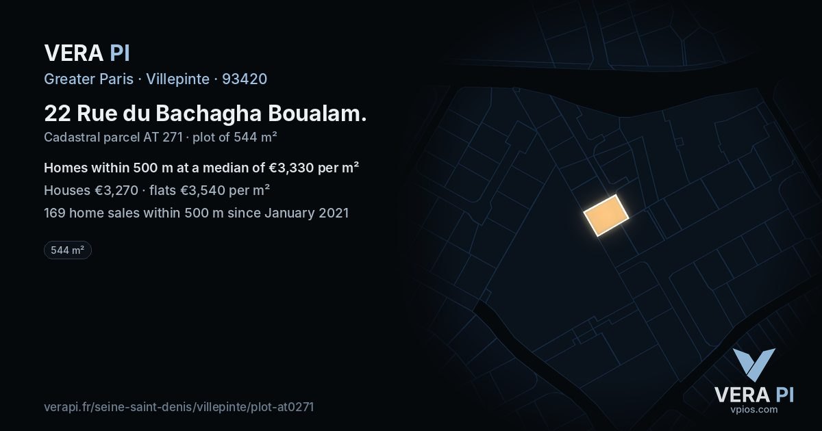 22 Rue du Bachagha Boualam, Villepinte at night – the plot lit, the parcels around coloured by the prices near them