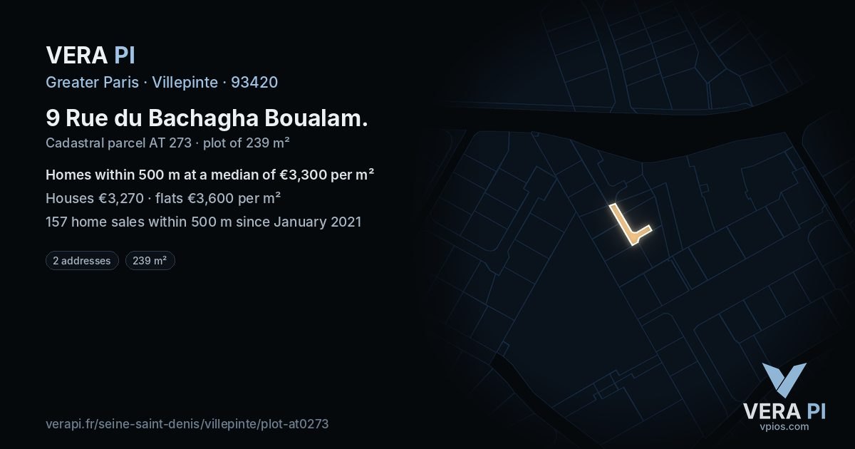 9 Rue du Bachagha Boualam, Villepinte at night – the plot lit, the parcels around coloured by the prices near them