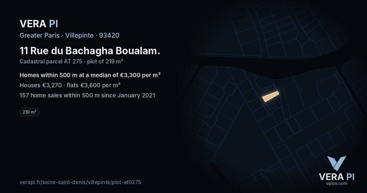 11 Rue du Bachagha Boualam, Villepinte at night – the plot lit, the parcels around coloured by the prices near them