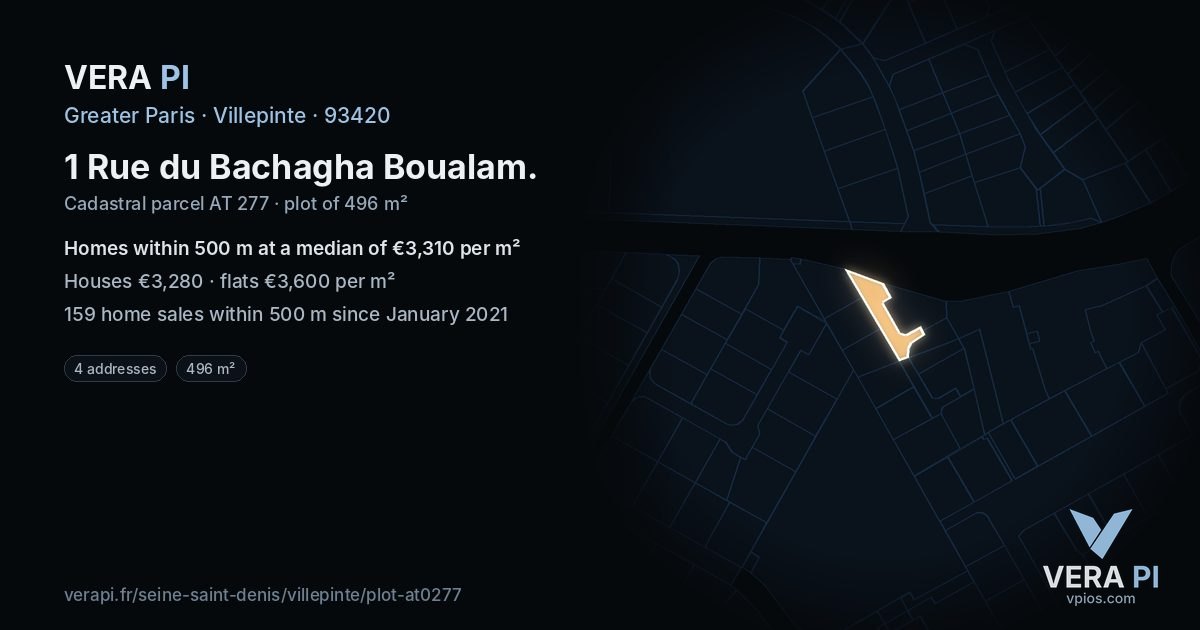 1 Rue du Bachagha Boualam, Villepinte at night – the plot lit, the parcels around coloured by the prices near them