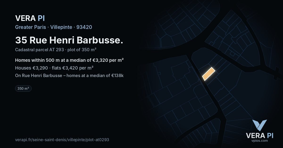 35 Rue Henri Barbusse, Villepinte at night – the plot lit, the parcels around coloured by the prices near them