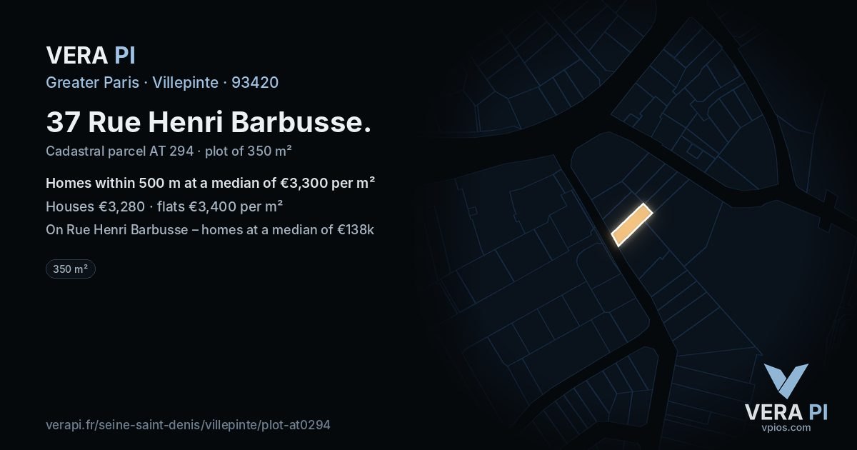 37 Rue Henri Barbusse, Villepinte at night – the plot lit, the parcels around coloured by the prices near them