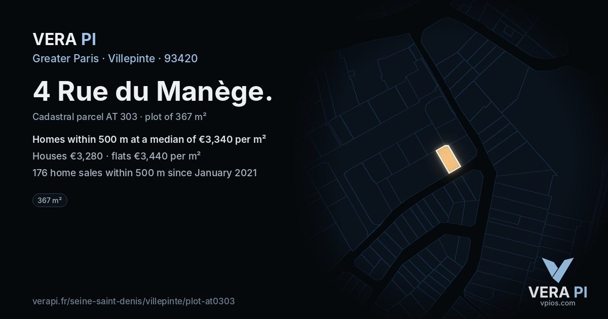 4 Rue du Manège, Villepinte at night – the plot lit, the parcels around coloured by the prices near them