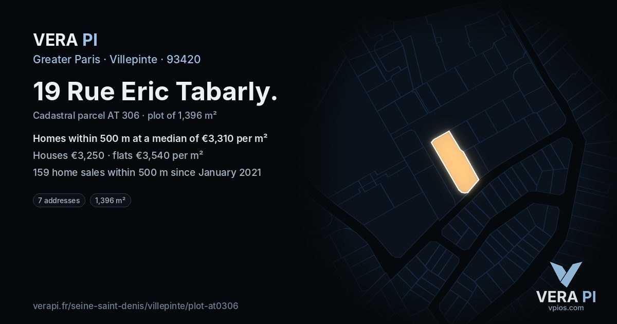 19 Rue Eric Tabarly, Villepinte at night – the plot lit, the parcels around coloured by the prices near them