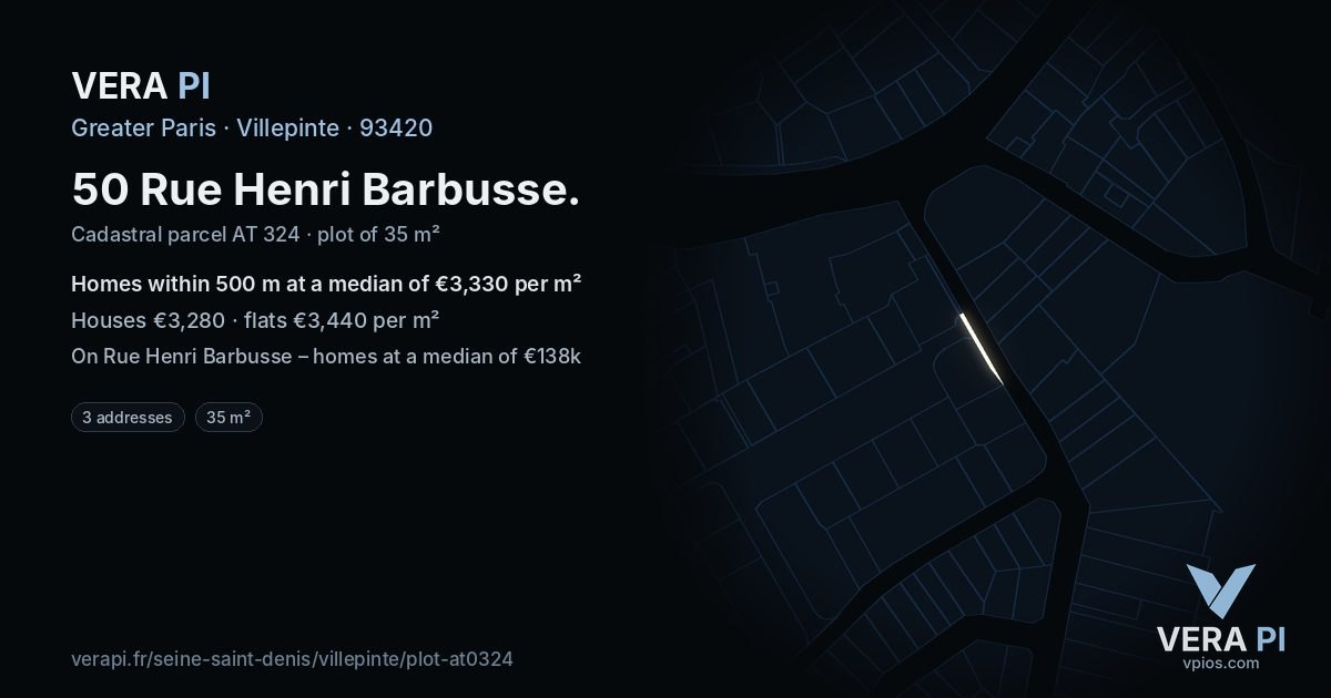 50 Rue Henri Barbusse, Villepinte at night – the plot lit, the parcels around coloured by the prices near them
