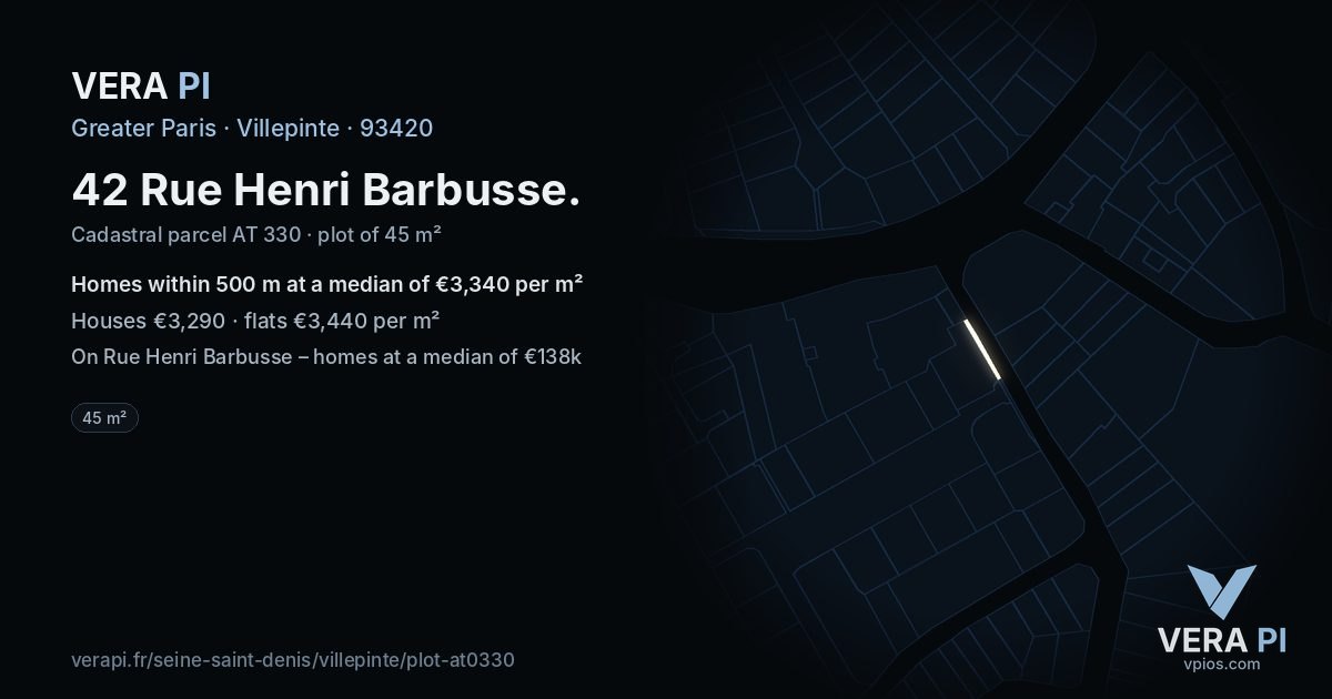 42 Rue Henri Barbusse, Villepinte at night – the plot lit, the parcels around coloured by the prices near them
