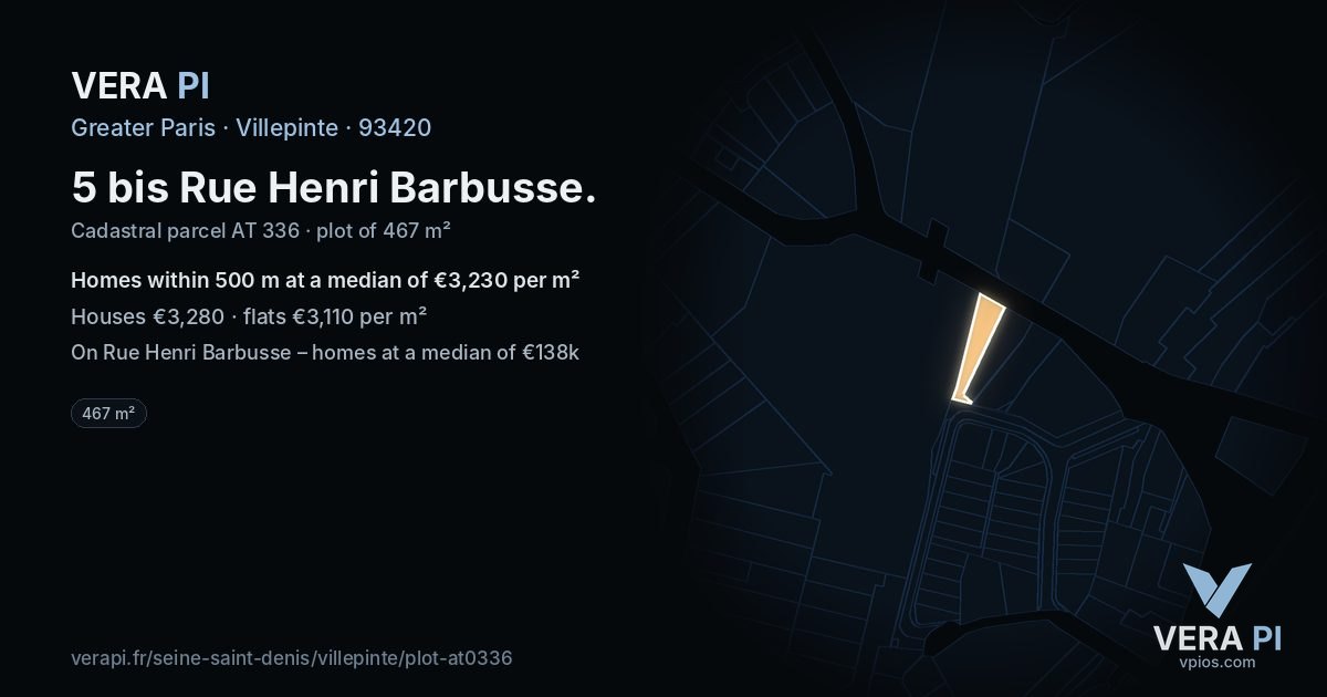 5 bis Rue Henri Barbusse, Villepinte at night – the plot lit, the parcels around coloured by the prices near them