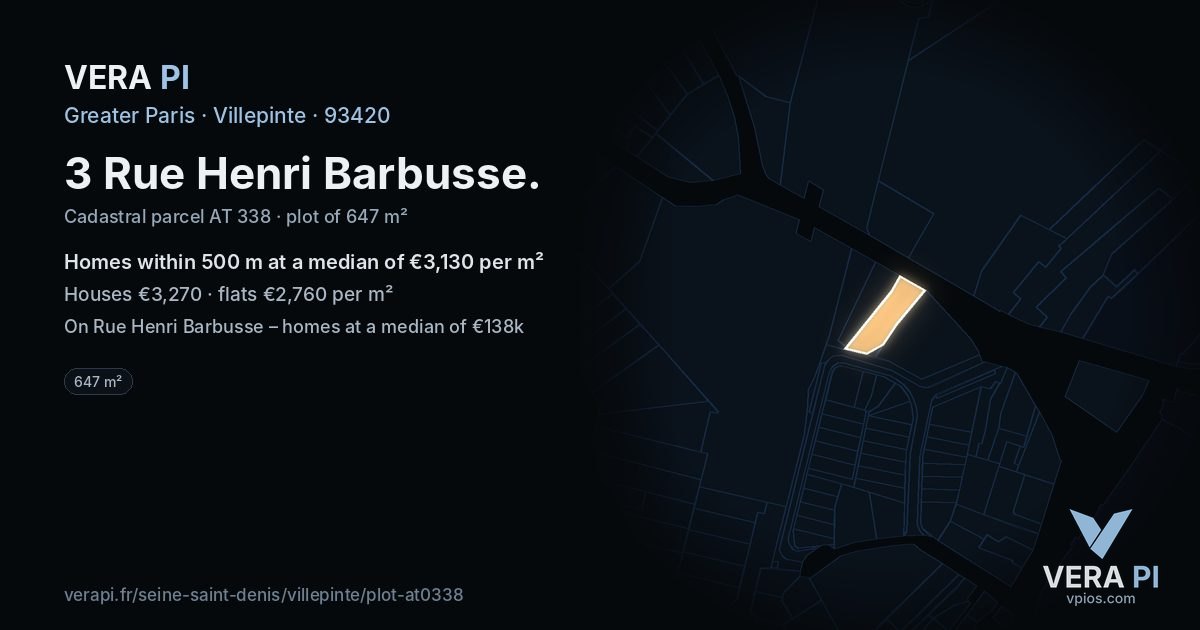 3 Rue Henri Barbusse, Villepinte at night – the plot lit, the parcels around coloured by the prices near them