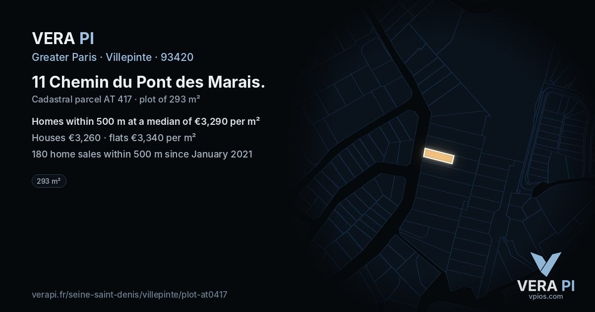 11 Chemin du Pont des Marais, Villepinte at night – the plot lit, the parcels around coloured by the prices near them