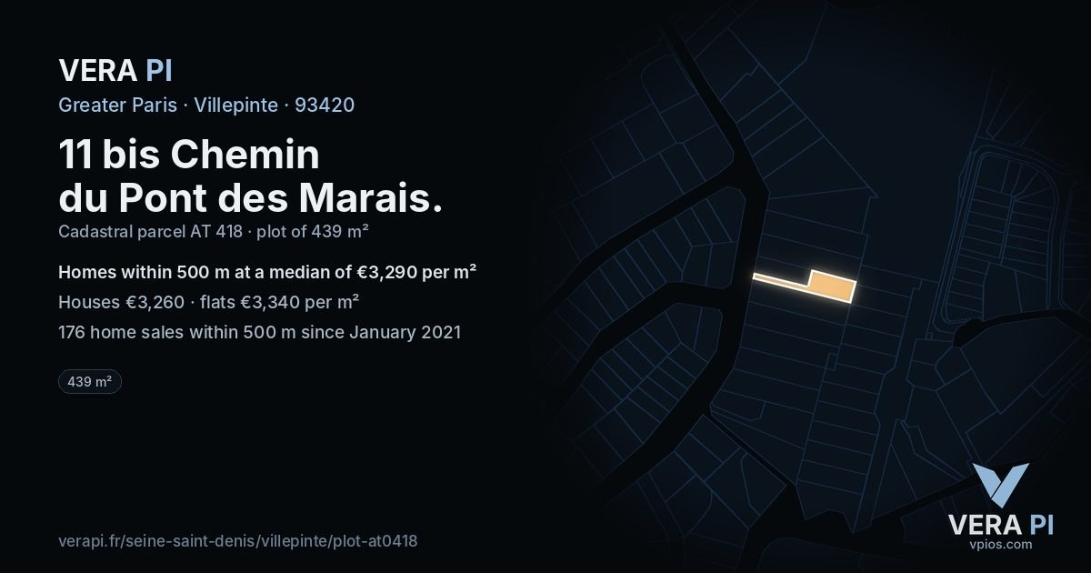 11 bis Chemin du Pont des Marais, Villepinte at night – the plot lit, the parcels around coloured by the prices near them