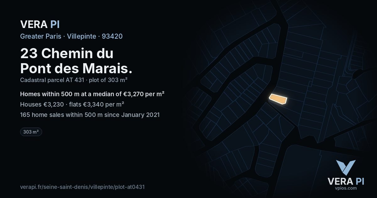 23 Chemin du Pont des Marais, Villepinte at night – the plot lit, the parcels around coloured by the prices near them